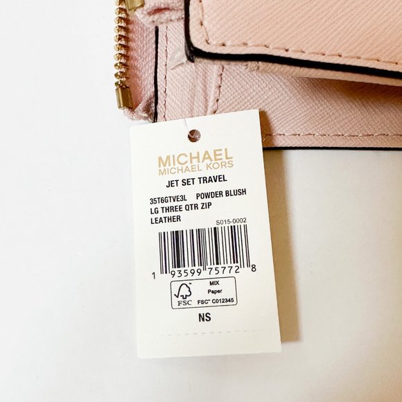 Michael Kors Jet Set Travel Large Three Quarter Zip Leather Wallet Pink - Picture 8 of 9